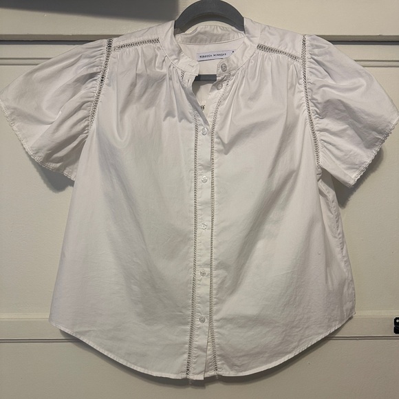 Rebecca Minkoff Tops - Rebecca Minkoff White Cotton Short Sleeve Blouse w Ladder Stitch Detail size M